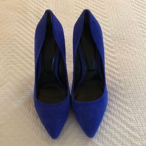 Gently worn blue suede heels